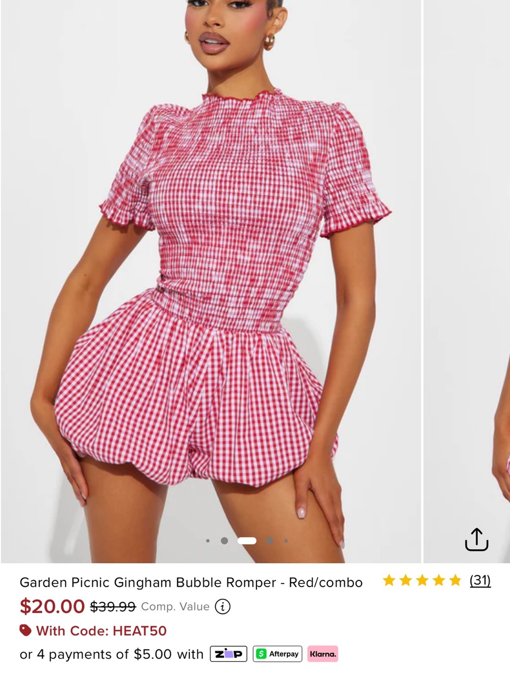 Gingham Bubble Romper - Red/White